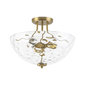 LightFixturesUSA-Brass 3-Light Hammered Glass Bowl Semi Flush Mount-Ceiling Light-Brass-