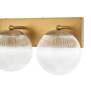 LightFixturesUSA-Brass 3-Light Ribbed Glass Globe Bathroom Vanity Wall Lamp-Wall Sconce-Brass-