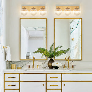 LightFixturesUSA-Brass 3-Light Ribbed Glass Globe Bathroom Vanity Wall Lamp-Wall Sconce-Brass-
