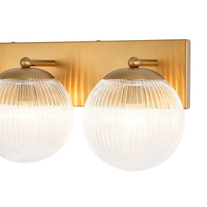 LightFixturesUSA-Brass 3-Light Ribbed Glass Globe Bathroom Vanity Wall Lamp-Wall Sconce-Brass-
