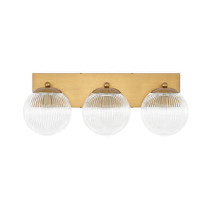 LightFixturesUSA-Brass 3-Light Ribbed Glass Globe Bathroom Vanity Wall Lamp-Wall Sconce-Brass-