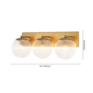 LightFixturesUSA-Brass 3-Light Ribbed Glass Globe Bathroom Vanity Wall Lamp-Wall Sconce-Brass-