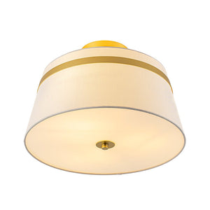 LightFixturesUSA - Brass 3 - Light White Fabric Drum Cage Semi Flush Mount - Ceiling Light - Brass - 