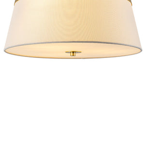 LightFixturesUSA - Brass 3 - Light White Fabric Drum Cage Semi Flush Mount - Ceiling Light - Brass - 