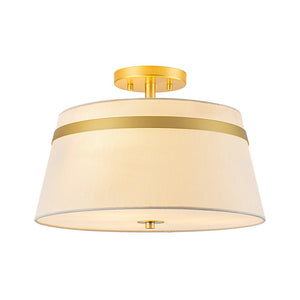 LightFixturesUSA - Brass 3 - Light White Fabric Drum Cage Semi Flush Mount - Ceiling Light - Brass - 