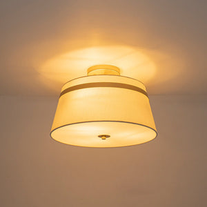 LightFixturesUSA - Brass 3 - Light White Fabric Drum Cage Semi Flush Mount - Ceiling Light - Brass - 