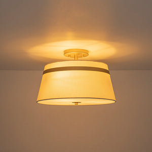 LightFixturesUSA - Brass 3 - Light White Fabric Drum Cage Semi Flush Mount - Ceiling Light - Brass - 