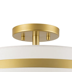 LightFixturesUSA - Brass 3 - Light White Fabric Drum Cage Semi Flush Mount - Ceiling Light - Brass - 