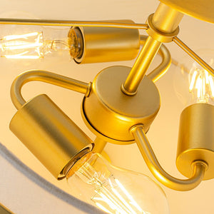 LightFixturesUSA - Brass 3 - Light White Fabric Drum Cage Semi Flush Mount - Ceiling Light - Brass - 