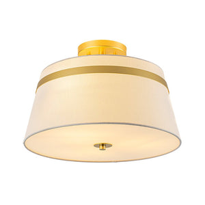 LightFixturesUSA - Brass 3 - Light White Fabric Drum Cage Semi Flush Mount - Ceiling Light - Brass - 