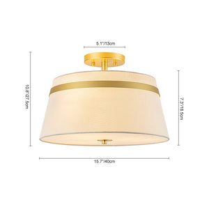 LightFixturesUSA - Brass 3 - Light White Fabric Drum Cage Semi Flush Mount - Ceiling Light - Brass - 