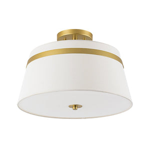 LightFixturesUSA - Brass 3 - Light White Fabric Drum Cage Semi Flush Mount - Ceiling Light - Brass - 