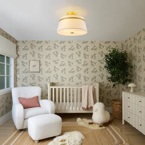 LightFixturesUSA - Brass 3 - Light White Fabric Drum Cage Semi Flush Mount - Ceiling Light - Brass - 