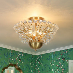 LightFixturesUSA - Brass 4 - Light Bloom Bouquet Crystal Starburst Semi Flush Mount - Ceiling Light - Brass - 