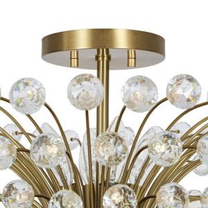 LightFixturesUSA - Brass 4 - Light Bloom Bouquet Crystal Starburst Semi Flush Mount - Ceiling Light - Brass - 