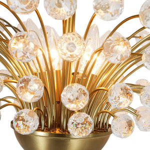 LightFixturesUSA - Brass 4 - Light Bloom Bouquet Crystal Starburst Semi Flush Mount - Ceiling Light - Brass - 