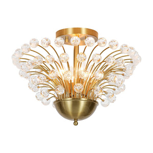 LightFixturesUSA - Brass 4 - Light Bloom Bouquet Crystal Starburst Semi Flush Mount - Ceiling Light - Brass - 