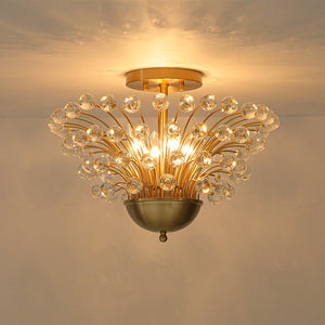 LightFixturesUSA - Brass 4 - Light Bloom Bouquet Crystal Starburst Semi Flush Mount - Ceiling Light - Brass - 