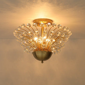 LightFixturesUSA - Brass 4 - Light Bloom Bouquet Crystal Starburst Semi Flush Mount - Ceiling Light - Brass - 