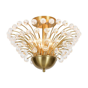 LightFixturesUSA - Brass 4 - Light Bloom Bouquet Crystal Starburst Semi Flush Mount - Ceiling Light - Brass - 