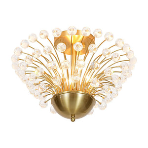 LightFixturesUSA - Brass 4 - Light Bloom Bouquet Crystal Starburst Semi Flush Mount - Ceiling Light - Brass - 