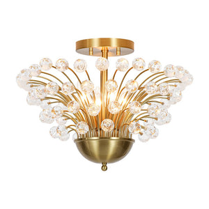 LightFixturesUSA - Brass 4 - Light Bloom Bouquet Crystal Starburst Semi Flush Mount - Ceiling Light - Brass - 