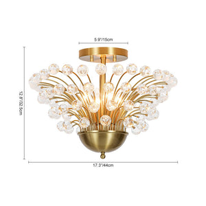 LightFixturesUSA - Brass 4 - Light Bloom Bouquet Crystal Starburst Semi Flush Mount - Ceiling Light - Brass - 