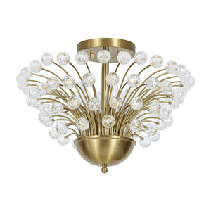 LightFixturesUSA - Brass 4 - Light Bloom Bouquet Crystal Starburst Semi Flush Mount - Ceiling Light - Brass - 