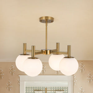 LightFixturesUSA - Brass 4 - Light Opal Glass Globe Round Sputnik Chandelier - Chandelier - Brass - 