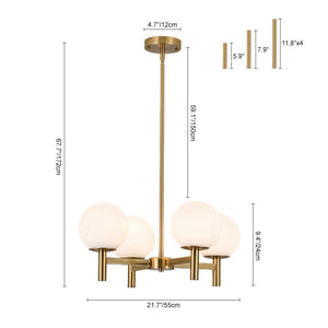 LightFixturesUSA - Brass 4 - Light Opal Glass Globe Round Sputnik Chandelier - Chandelier - Brass - 