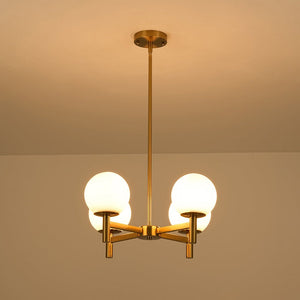 LightFixturesUSA - Brass 4 - Light Opal Glass Globe Round Sputnik Chandelier - Chandelier - Brass - 