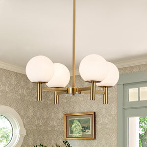 LightFixturesUSA - Brass 4 - Light Opal Glass Globe Round Sputnik Chandelier - Chandelier - Brass - 