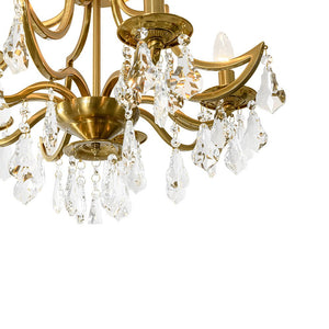 LightFixturesUSA - Brass 5 - Light Candle Style Crystal Crown Semi Flush Mount - Ceiling Light - Brass - 