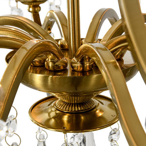 LightFixturesUSA - Brass 5 - Light Candle Style Crystal Crown Semi Flush Mount - Ceiling Light - Brass - 