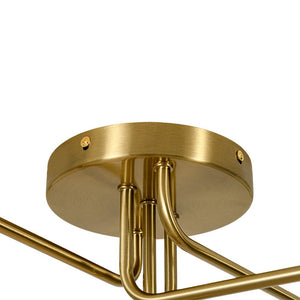 LightFixturesUSA - Brass 5 - Light Tiered Linear Sputnik Semi Flush Mount - Chandelier - Brass - 