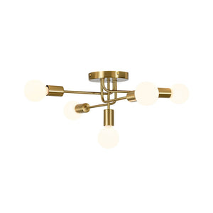 LightFixturesUSA - Brass 5 - Light Tiered Linear Sputnik Semi Flush Mount - Chandelier - Brass - 