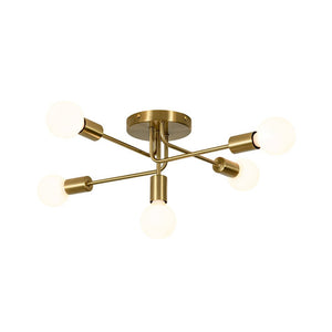 LightFixturesUSA - Brass 5 - Light Tiered Linear Sputnik Semi Flush Mount - Chandelier - Brass - 