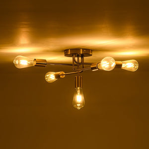 LightFixturesUSA - Brass 5 - Light Tiered Linear Sputnik Semi Flush Mount - Chandelier - Brass - 