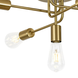 LightFixturesUSA - Brass 5 - Light Tiered Linear Sputnik Semi Flush Mount - Chandelier - Brass - 