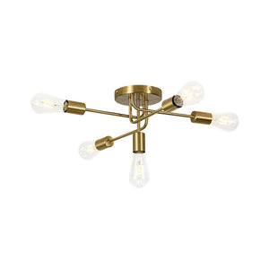 LightFixturesUSA - Brass 5 - Light Tiered Linear Sputnik Semi Flush Mount - Chandelier - Brass - 