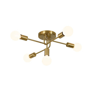 LightFixturesUSA - Brass 5 - Light Tiered Linear Sputnik Semi Flush Mount - Chandelier - Brass - 