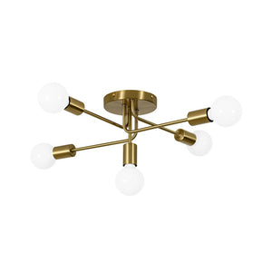 LightFixturesUSA - Brass 5 - Light Tiered Linear Sputnik Semi Flush Mount - Chandelier - Brass - 