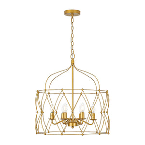 LightFixturesUSA-Brass 6-Light Candle Geometric Metal Drum Lantern Chandelier-Chandelier-23.6 in-