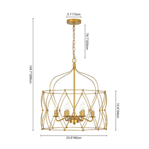 LightFixturesUSA-Brass 6-Light Candle Geometric Metal Drum Lantern Chandelier-Chandelier-23.6 in-