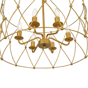 LightFixturesUSA-Brass 6-Light Candle Geometric Metal Drum Lantern Chandelier-Chandelier-23.6 in-