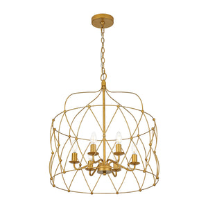 LightFixturesUSA-Brass 6-Light Candle Geometric Metal Drum Lantern Chandelier-Chandelier-23.6 in-