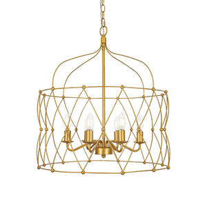 LightFixturesUSA-Brass 6-Light Candle Geometric Metal Drum Lantern Chandelier-Chandelier-23.6 in-