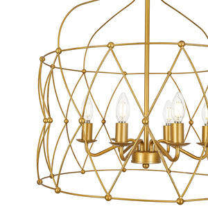 LightFixturesUSA-Brass 6-Light Candle Geometric Metal Drum Lantern Chandelier-Chandelier-23.6 in-