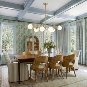 LightFixturesUSA-Brass 6-Light Opal Glass Globe Linear Island Chandelier-Ceiling Light-Brass-