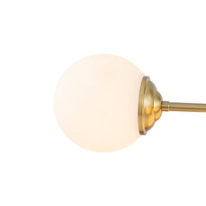 LightFixturesUSA-Brass 6-Light Opal Glass Globe Linear Island Chandelier-Ceiling Light-Brass-